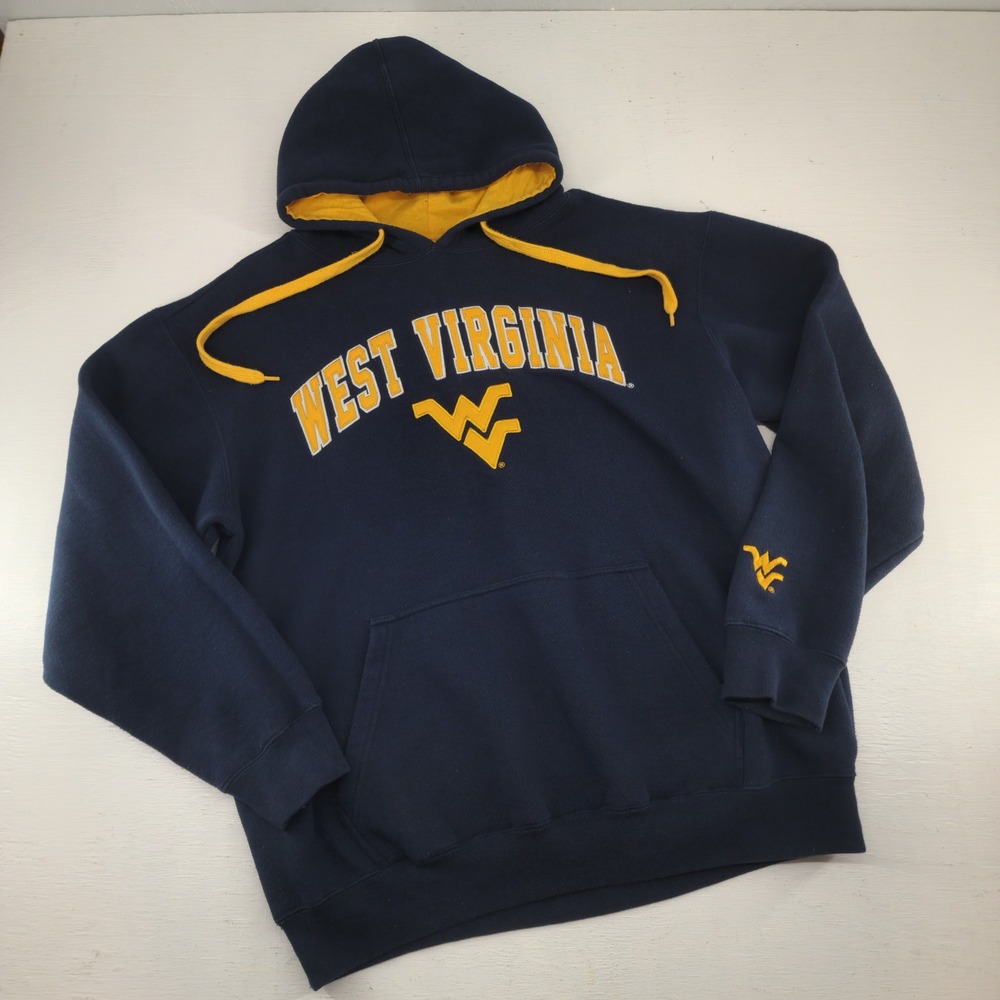 Large West Virginia WVU Mountaineers Embroidered Hoodie Mens‎ Navy Blue College